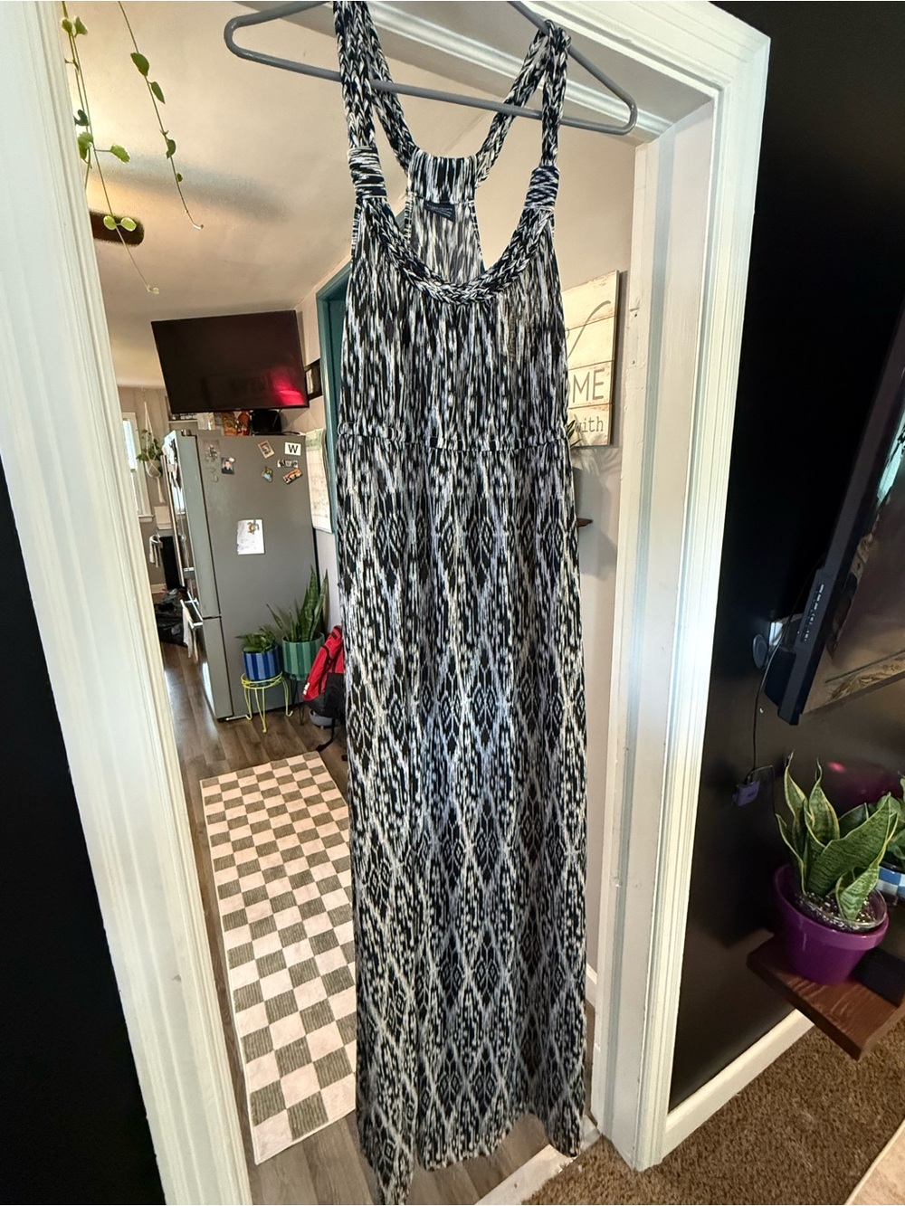 Faded Glory Medium 8-10 Black White Ikat Maxi Dress Sleeveless Boho
